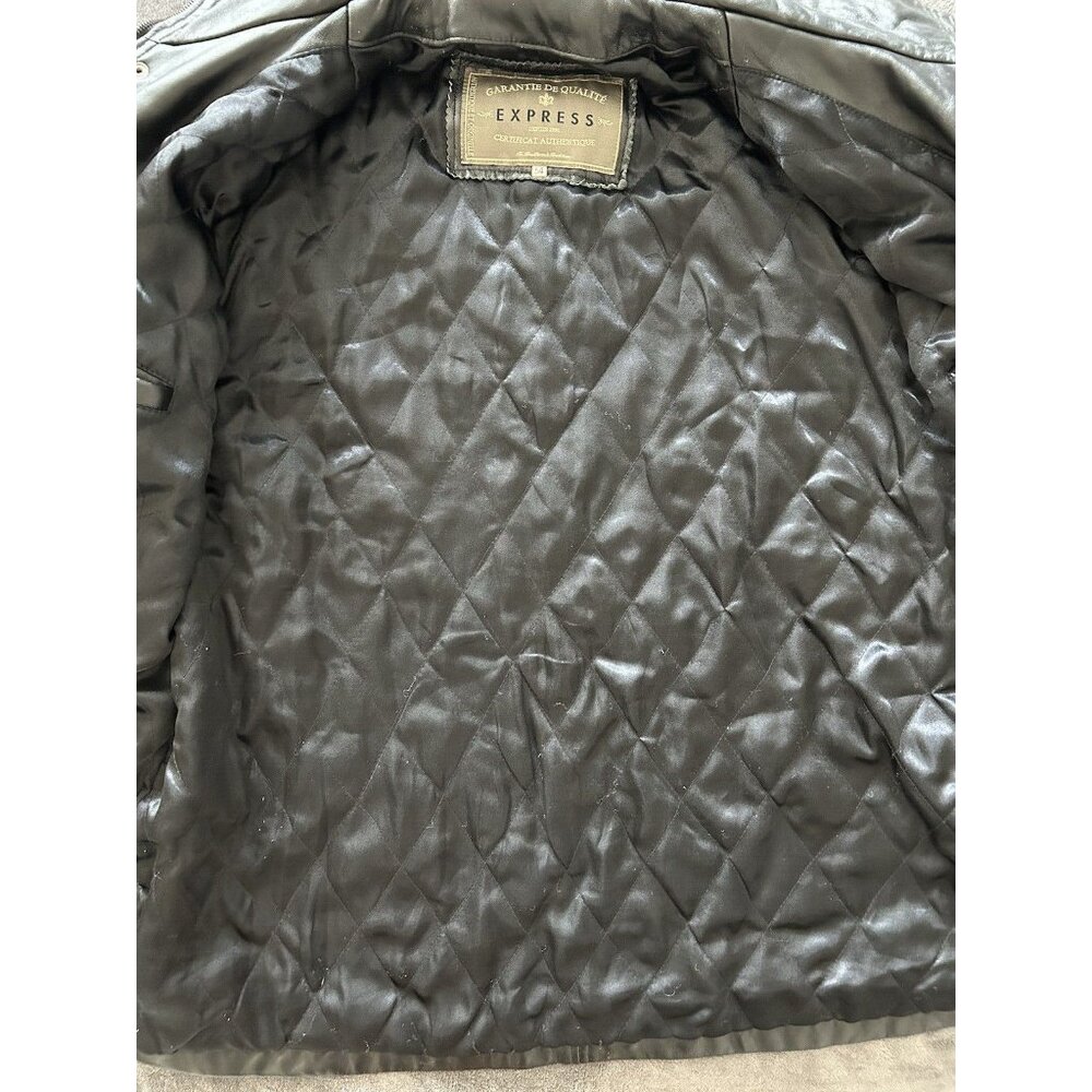 Express SIZE 54 Men's black genuine leather winter coat classic look - Picture 7 of 15